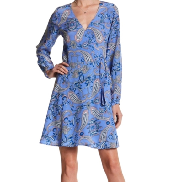 YUMI KIM Paisley Wrap Dress Silk Lavender Purple Pink Black Gold L 8 10 - Picture 6 of 11